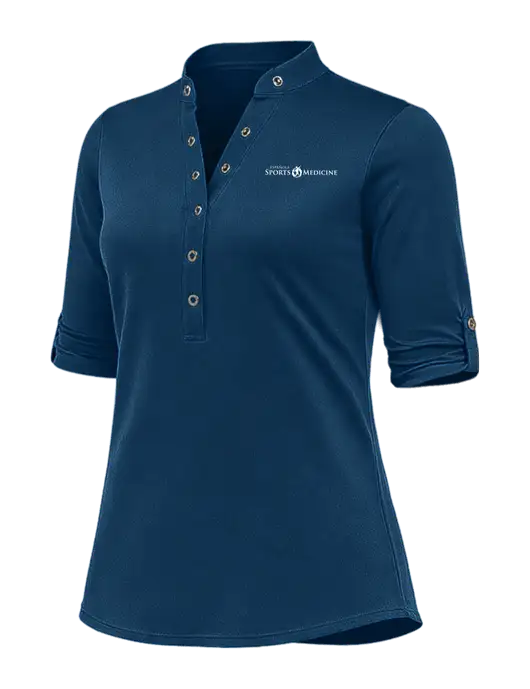 OGIO Womens Crush Henley Light Navy 3/4 Sleeve Shirt w/Espanola Logo
