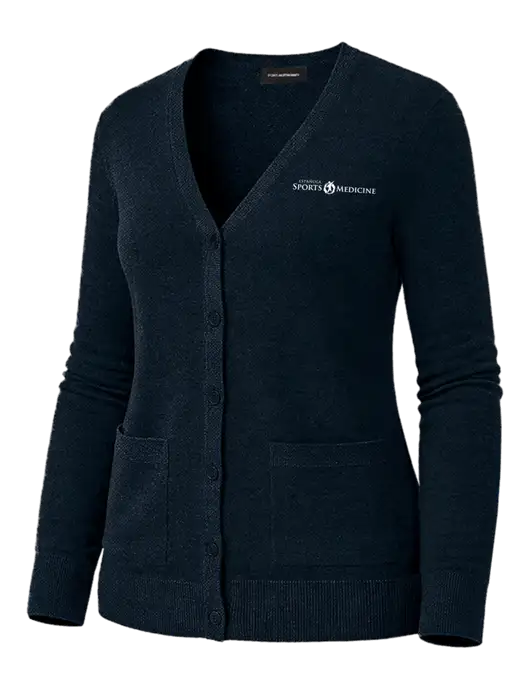 Womens Dark Navy Washable V-neck Cardigan Sweater w/Espanola Logo
