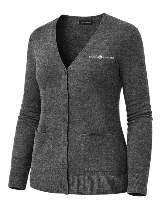 Womens Charcoal Heather Washable V-neck Cardigan Sweater w/Espanola Logo