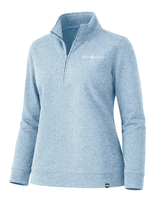 TravisMathew Womens Coveside Light Blue Heather 1/2 Zip w/Espanola Logo