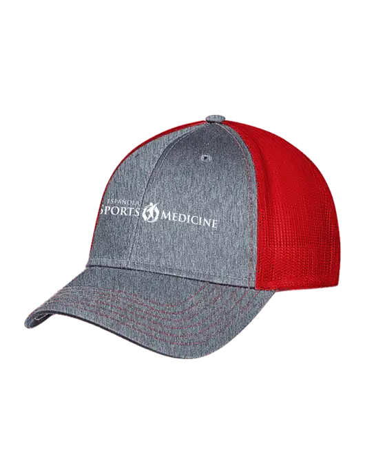 Grey Heather/Red Mesh Trucker Cap Snap Back w/Espanola Logo