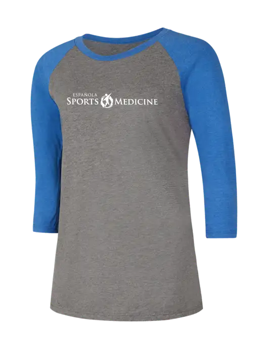Womens Simply Soft 3/4 Sleeve Royal Frost/Grey Ring Spun Cotton T-Shirt w/Espanola Logo