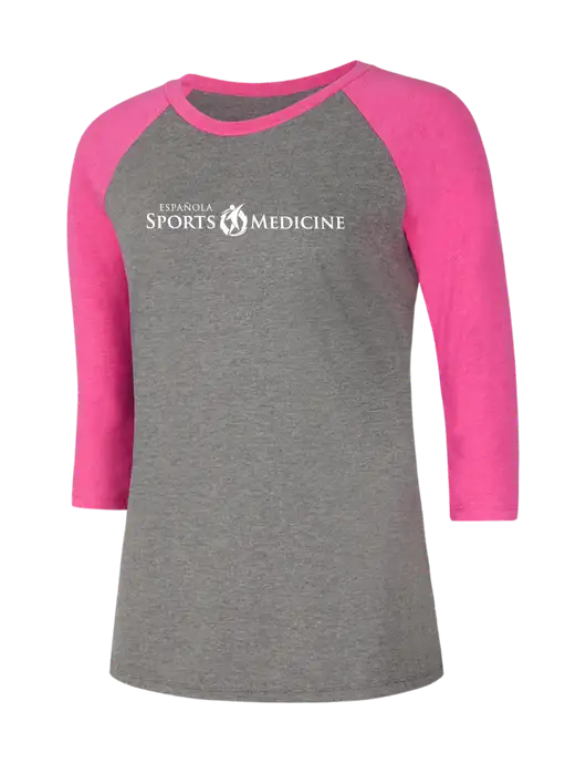 Womens Simply Soft 3/4 Sleeve Fuchsia Frost/Grey Frost Ring Spun Cotton T-Shirt w/Espanola Logo