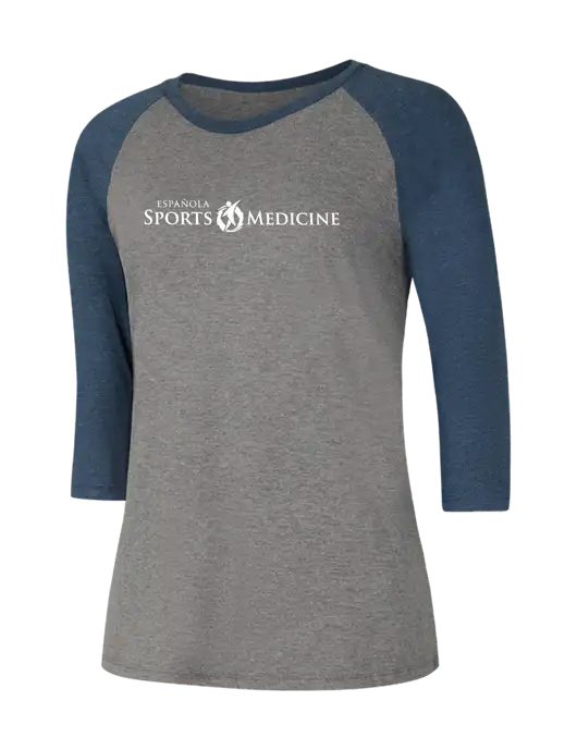 Womens Simply Soft 3/4 Sleeve Navy Frost/Grey Frost Ring Spun Cotton T-Shirt w/Espanola Logo