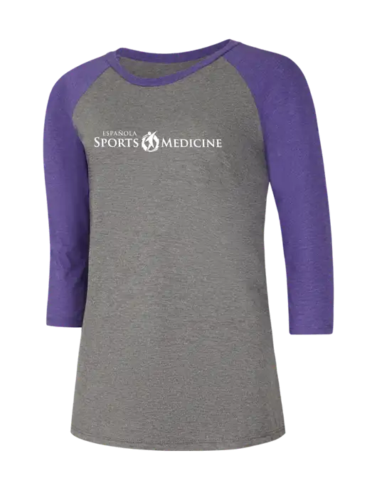 Womens Simply Soft 3/4 Sleeve Purple Frost/Grey Frost Ring Spun Cotton T-Shirt w/Espanola Logo