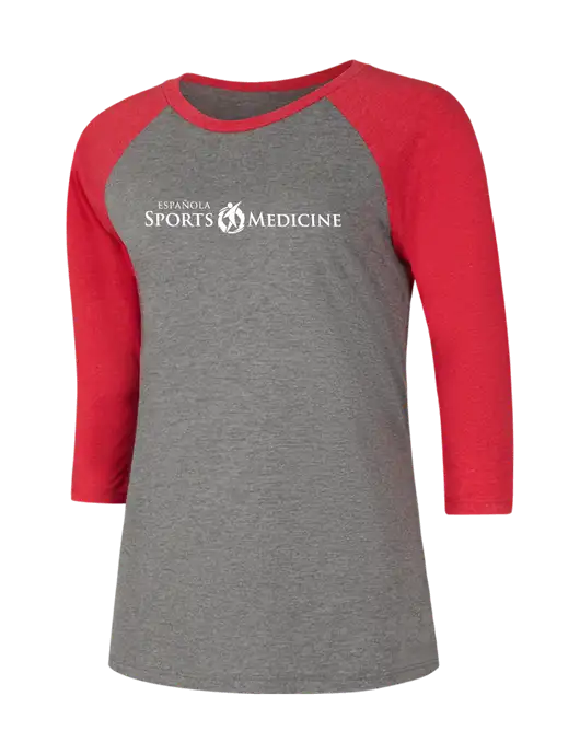 Womens Simply Soft 3/4 Sleeve Red Frost/Grey Frost Ring Spun Cotton T-Shirt w/Espanola Logo