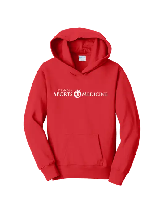 Youth Bright Red 8.5 oz Ring Spun Pullover Hooded Sweatshirt w/Espanola Logo