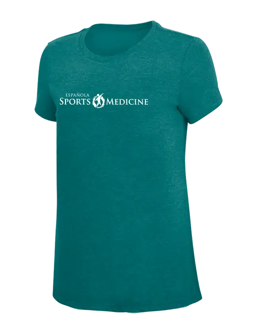 Womens Simply Soft Heathered Dark Teal 4.5oz  Poly/Combed Ring Spun Cotton T-Shirt w/Espanola Logo