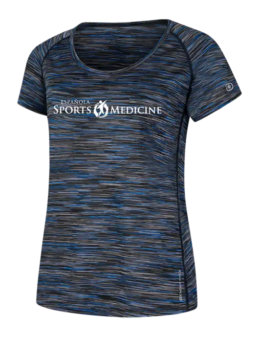 OGIO Womens Black/Royal Space Dye Verge Scoop Neck w/Espanola Logo