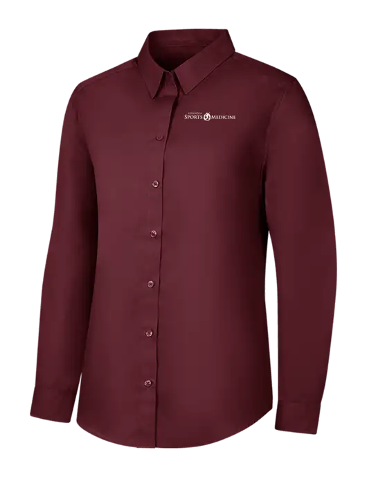 Womens Maroon Long Sleeve Carefree Poplin Shirt w/Espanola Logo