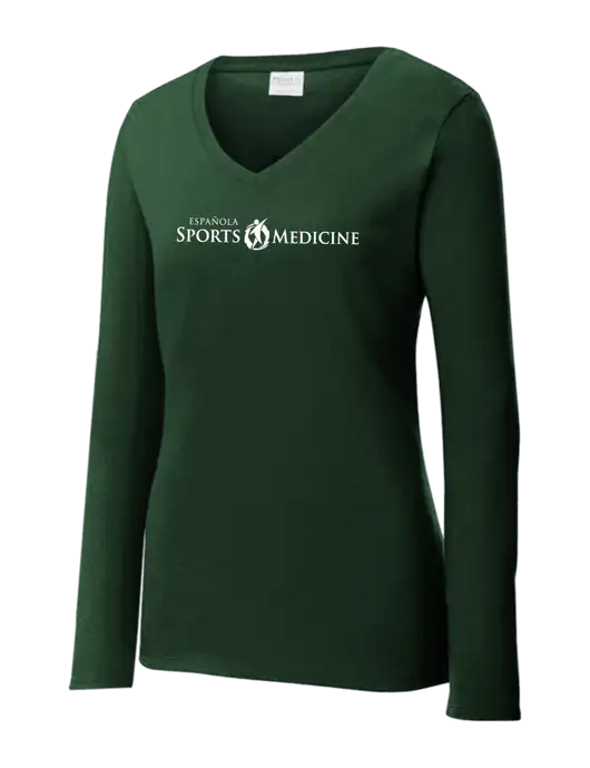 Womens  V-Neck Ring Spun Forest Green 4.5 oz Long Sleeve T-Shirt w/Espanola Logo