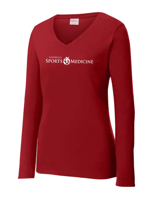 Womens V-Neck Ring Spun Cardinal 4.5 oz Long Sleeve T-Shirt w/Espanola Logo