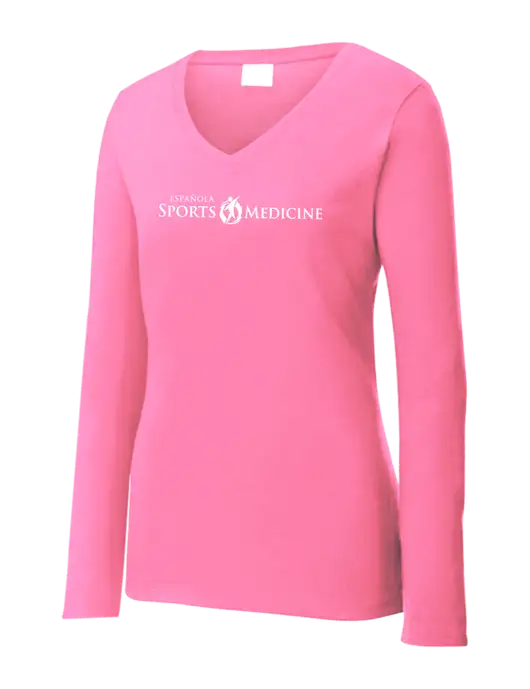 Womens  V-Neck Ring Spun Pink 4.5 oz Long Sleeve T-Shirt w/Espanola Logo